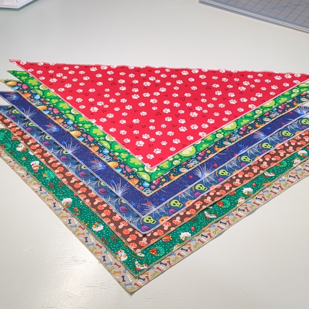 Set of 7 Large Holiday and 1 everyday Pet bandanas, 30 Inches